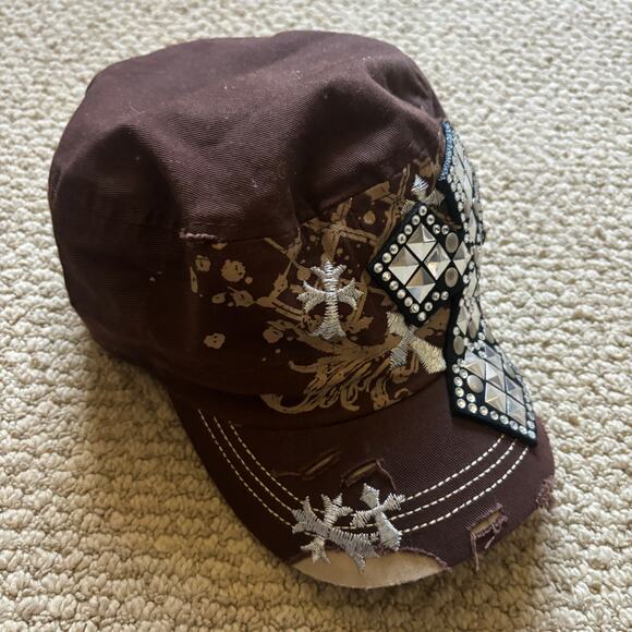 vintage y2k affliction style rhinestone hat emo grunge goth skater - Picture 3 of 6